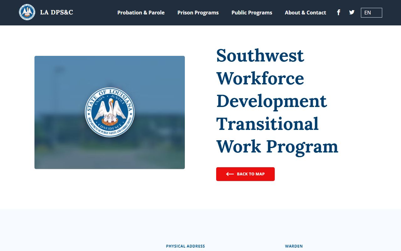 Southwest Workforce Development Transitional Work Program DPS&C custody page